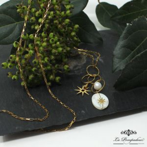 Sautoir nacre et perle. Rosekafé