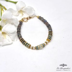 Bracelet labradorites, emeraudes, améthyste verte et perles