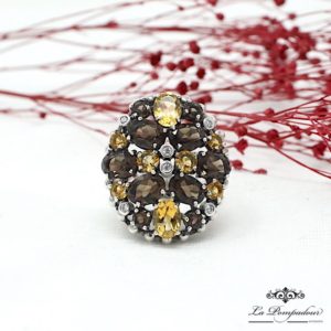 Bague Quartz Fumé et Citrine.