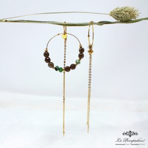 Boucles d'oreilles dépareillées Quartz fumé, Rubis Zoisite. RoseKafé