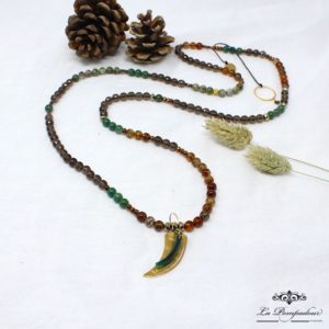 Sautoir harmony Quartz Fumé, Agate Feu, Jade, Malachite
